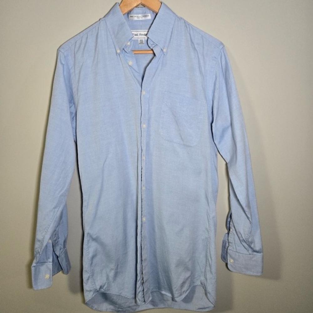 Paul Fredrick Mens 15-33 Trim Fit  Light Blue Button-Down Shirt
